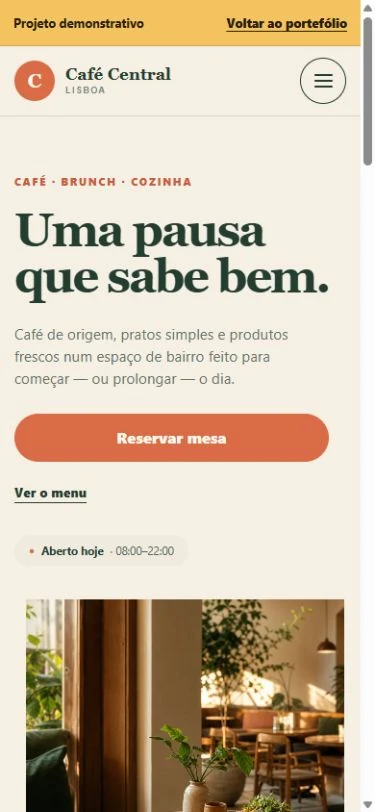Versão para telemóvel do exemplo Café Central